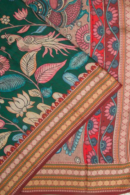 Soft Dupion Silk Printed Green Saree