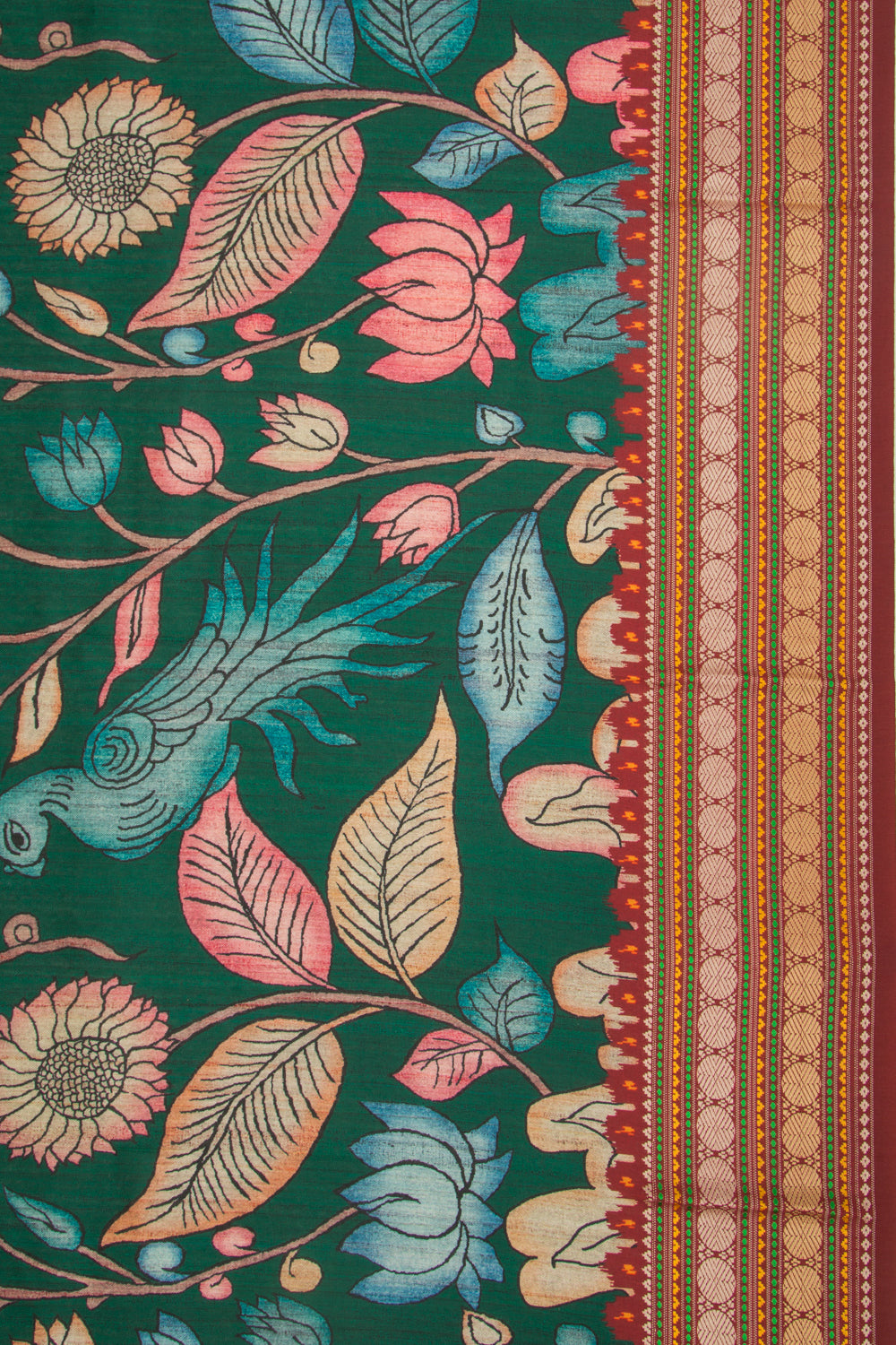 Soft Dupion Silk Printed Green Saree