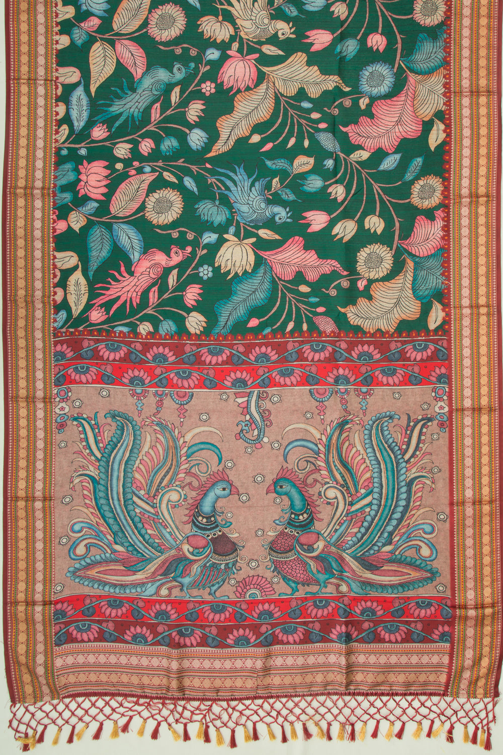 Soft Dupion Silk Printed Green Saree