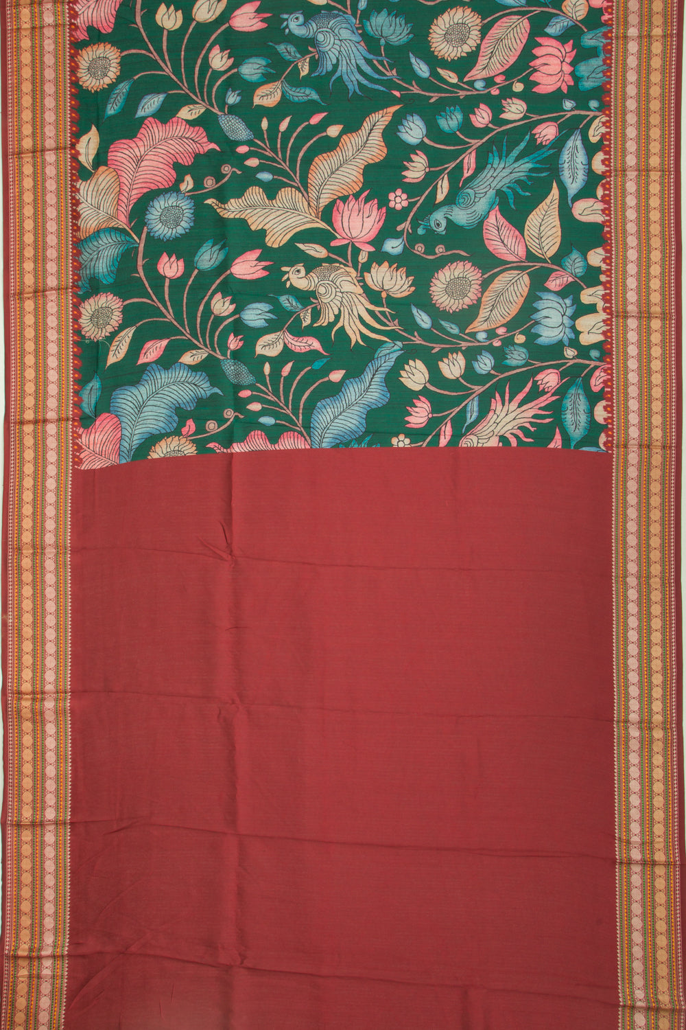 Soft Dupion Silk Printed Green Saree