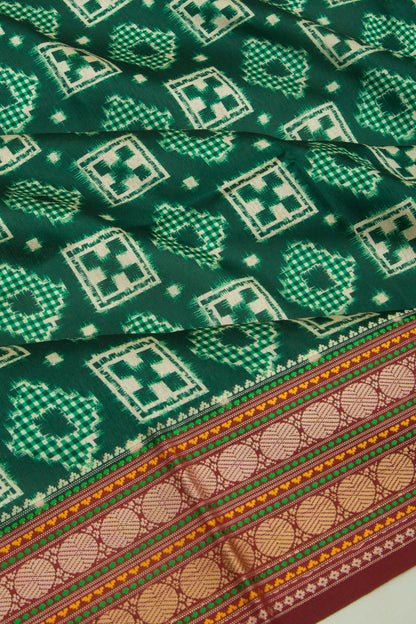 Soft Dupion Silk Printed Green Saree