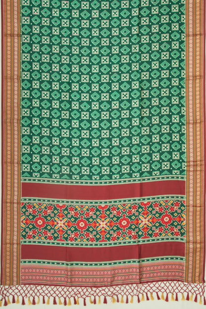 Soft Dupion Silk Printed Green Saree