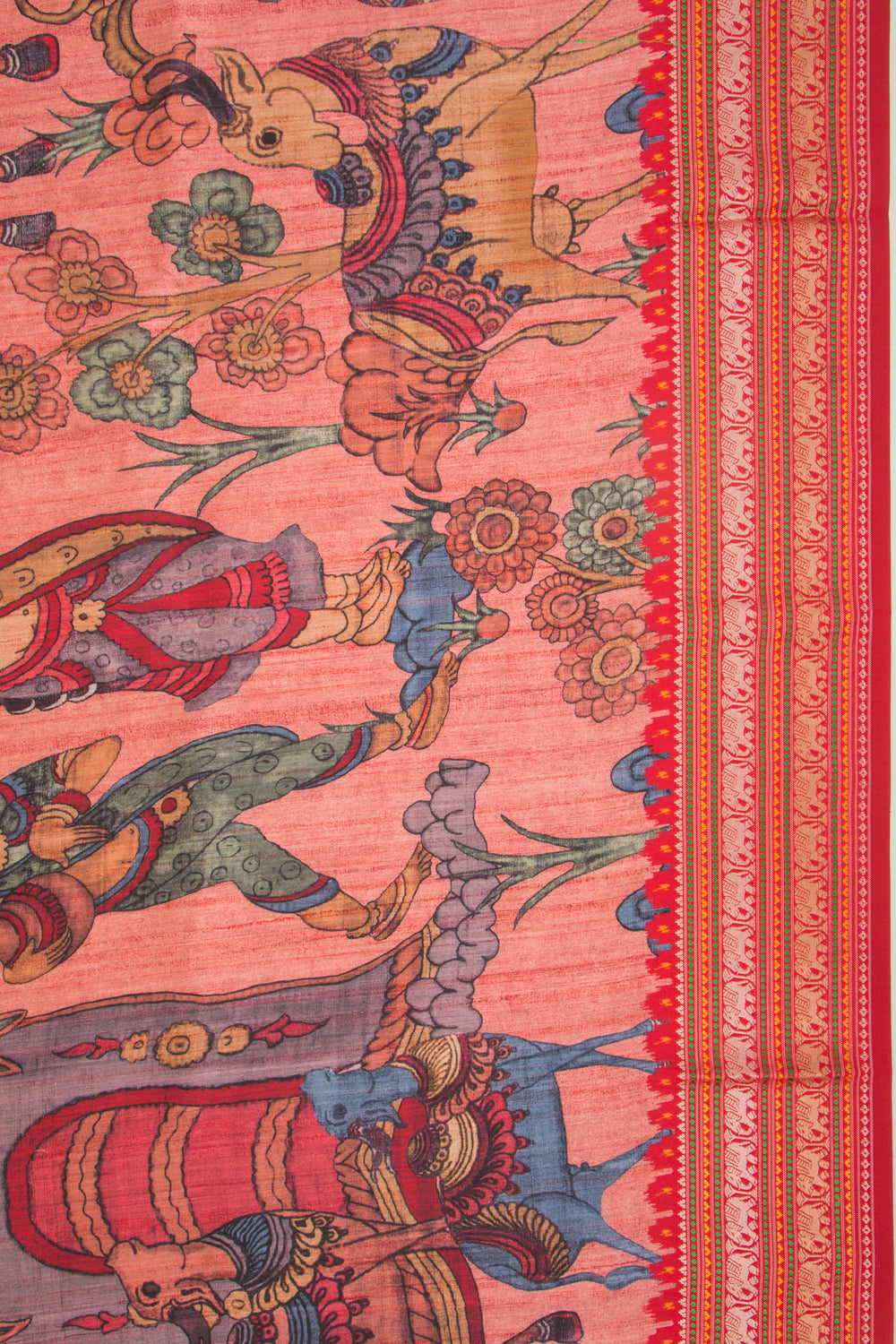 Soft Dupion Silk Printed Peach Saree