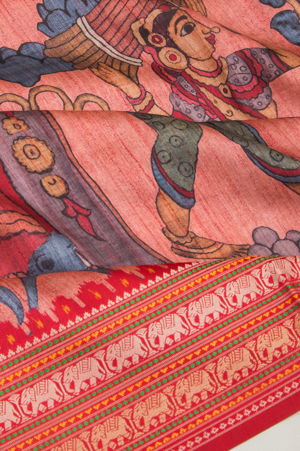 Soft Dupion Silk Printed Peach Saree