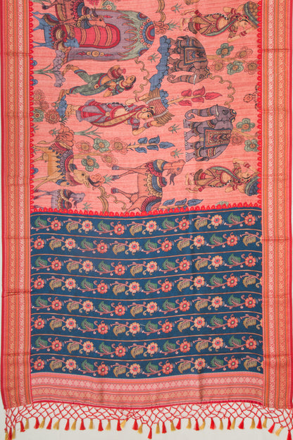 Soft Dupion Silk Printed Peach Saree