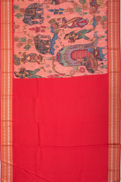 Soft Dupion Silk Printed Peach Saree