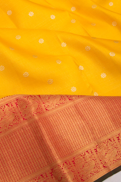 Kanchipuram Silk Oosi Lines And Butta Yellow Saree