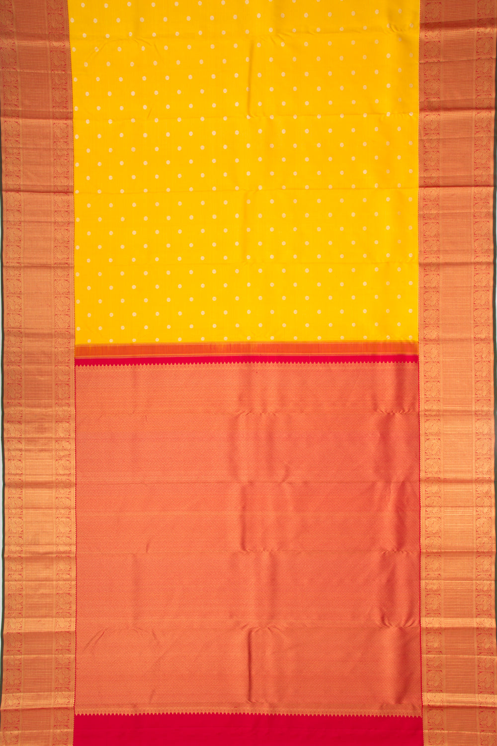 Kanchipuram Silk Oosi Lines And Butta Yellow Saree