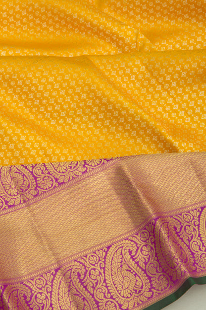 Kanchipuram Silk Brocade Yellow Saree