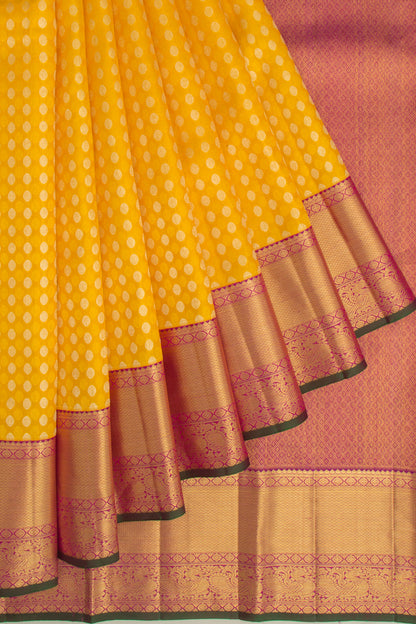 Kanchipuram Silk Brocade Yellow Saree