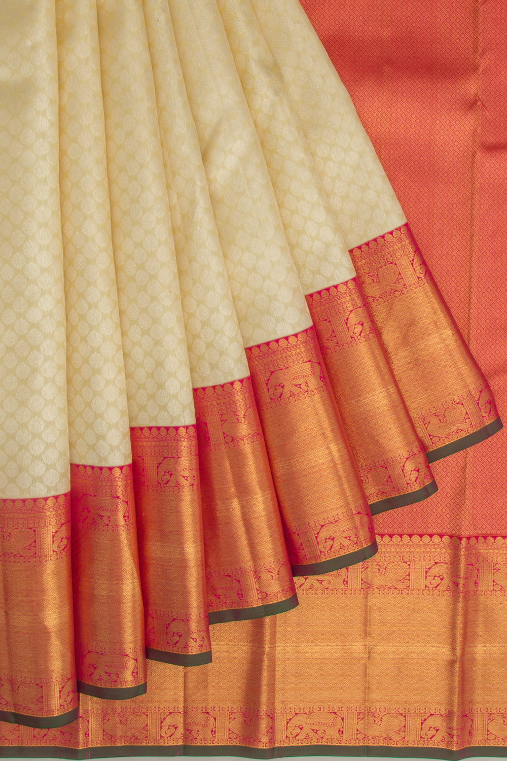 Kanchipuram Silk Brocade Cream Saree