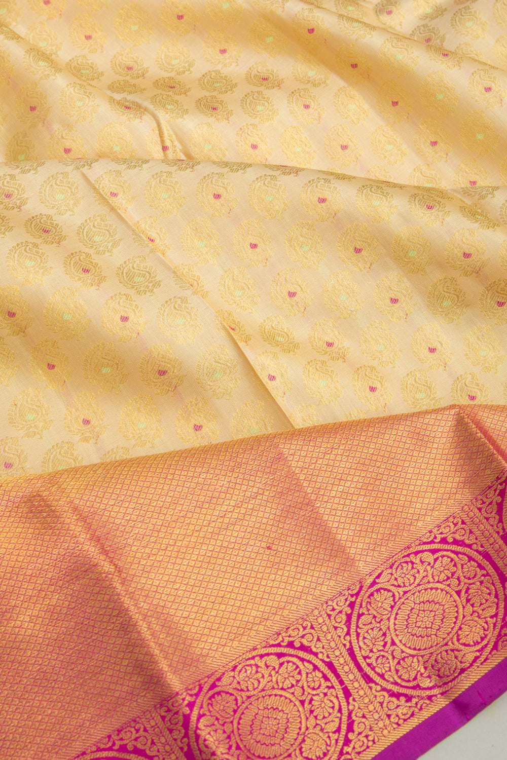 Kanchipuram Silk Brocade Cream Saree