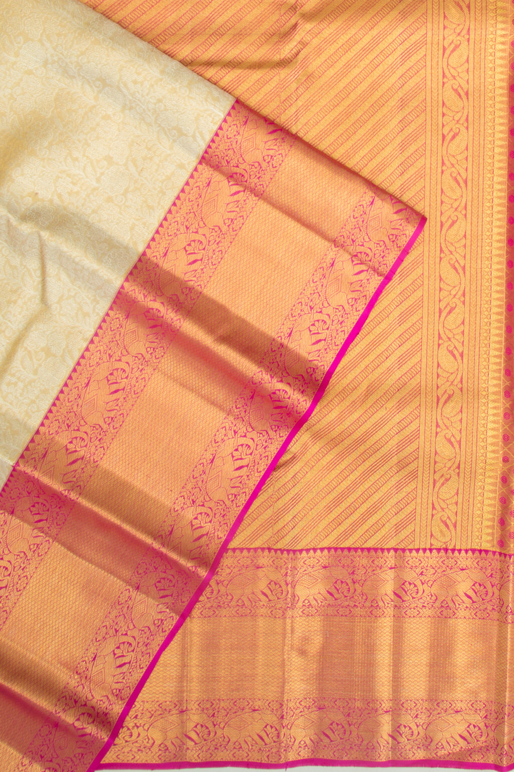 Kanchipuram Silk Tissue Jaal Gold Saree