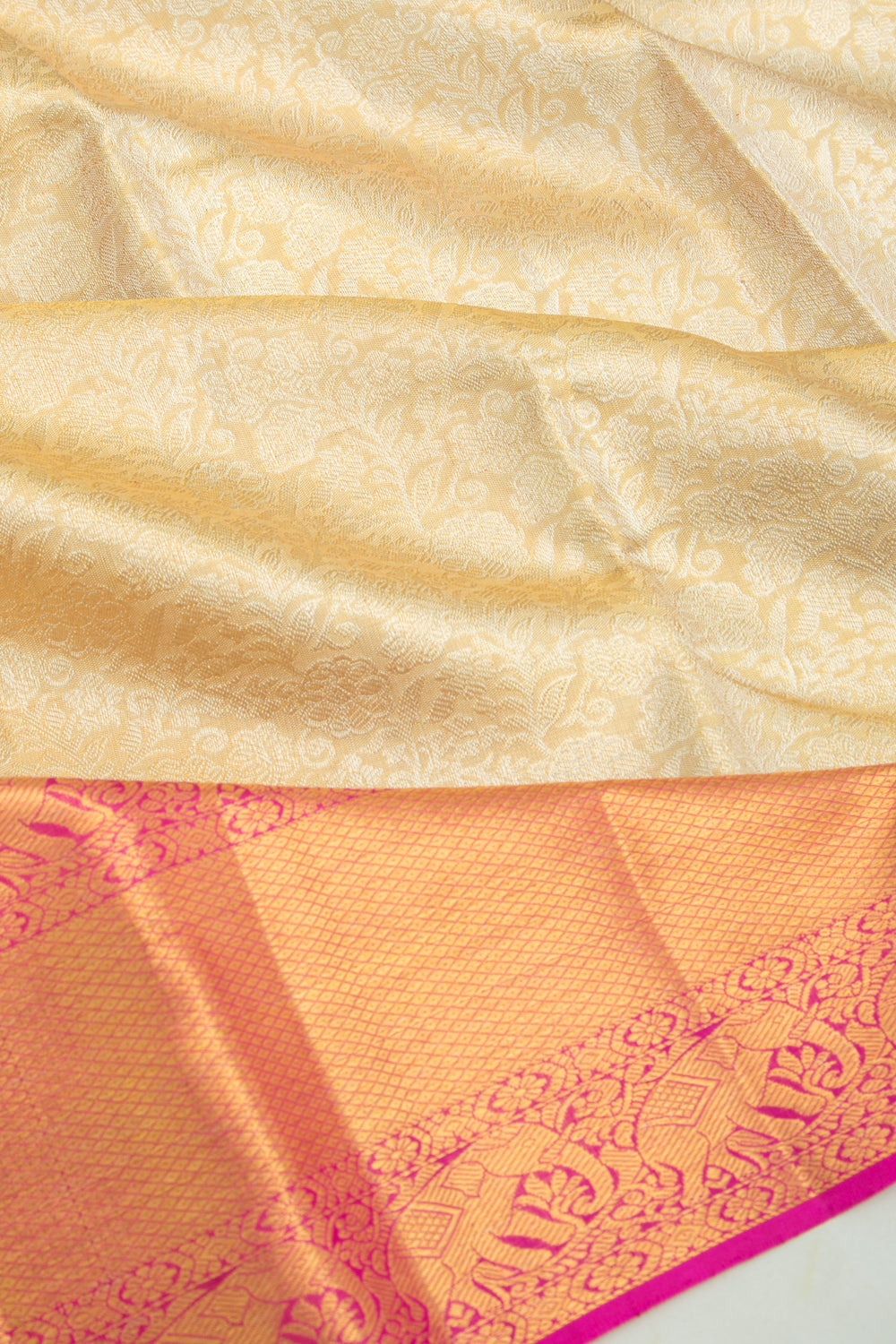 Kanchipuram Silk Tissue Jaal Gold Saree