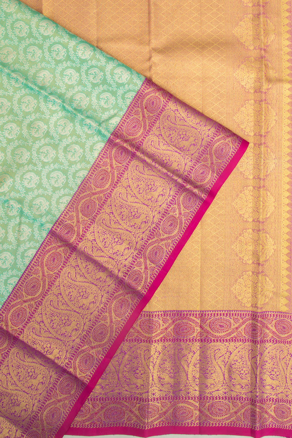 Kanchipuram Silk Tissue Brocade Sea Green Saree