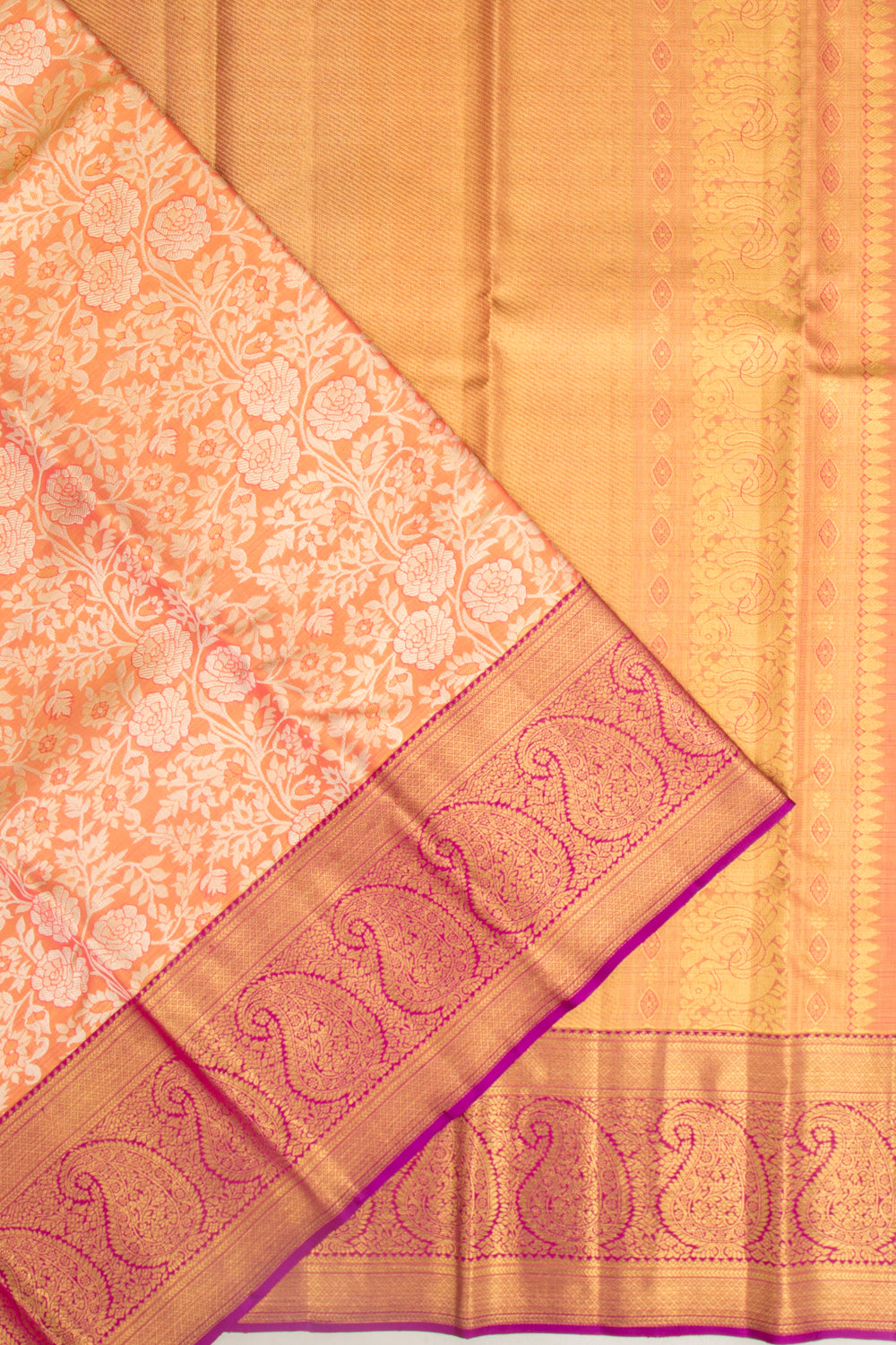 Kanchipuram Silk Tissue Jaal Orange Saree