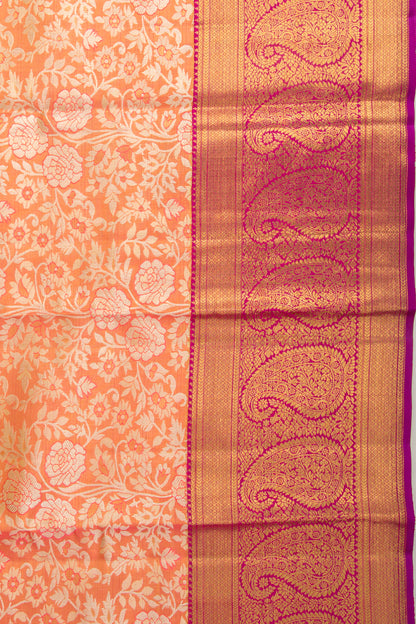 Kanchipuram Silk Tissue Jaal Orange Saree
