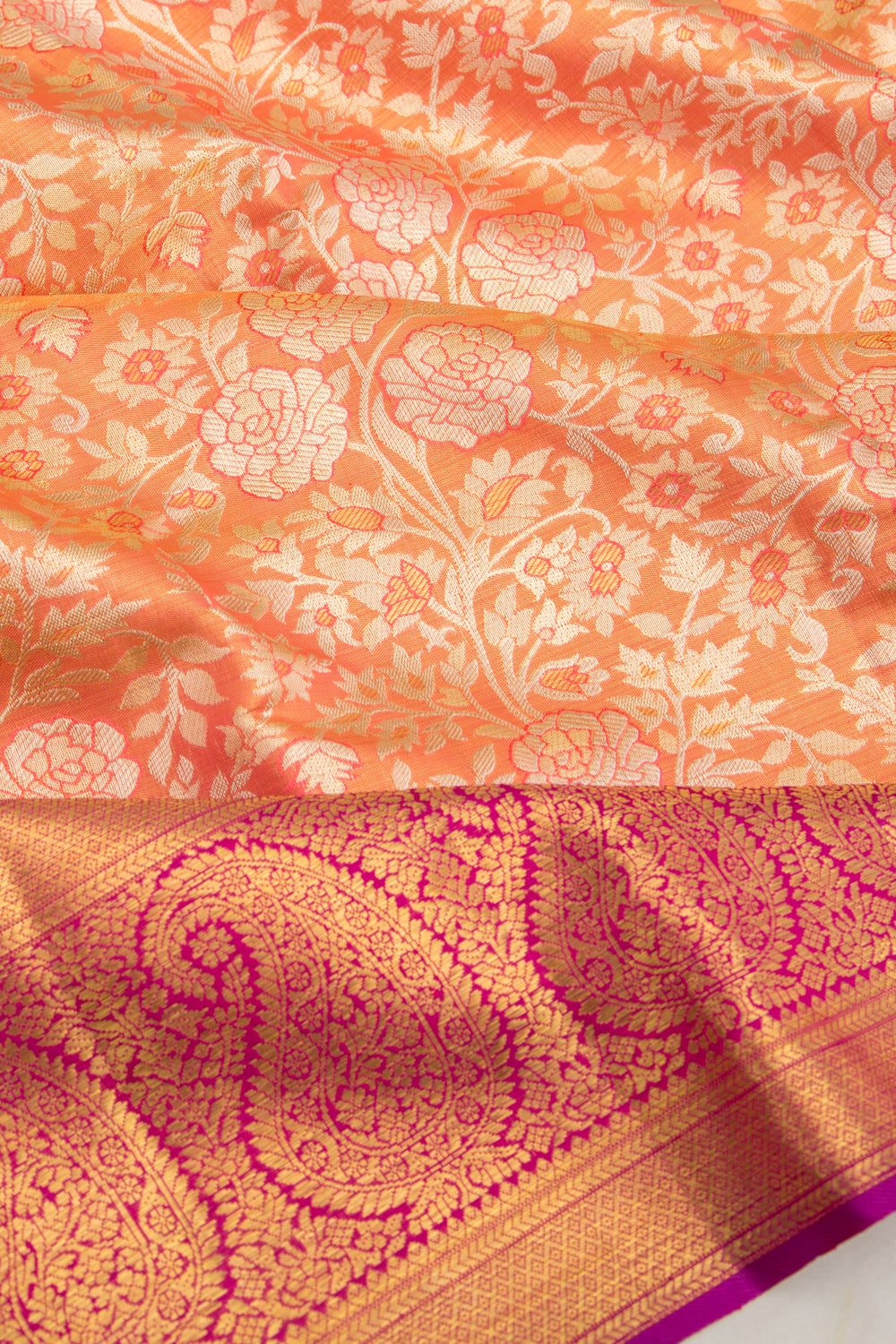 Kanchipuram Silk Tissue Jaal Orange Saree