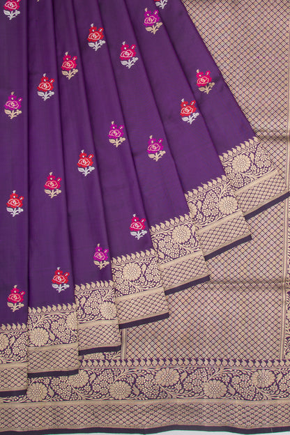 Banarasi Silk Vertical Lines And Butta Purple Saree