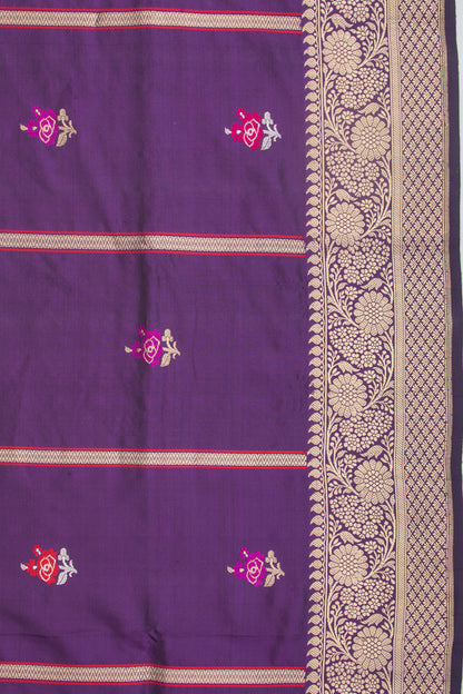 Banarasi Silk Vertical Lines And Butta Purple Saree