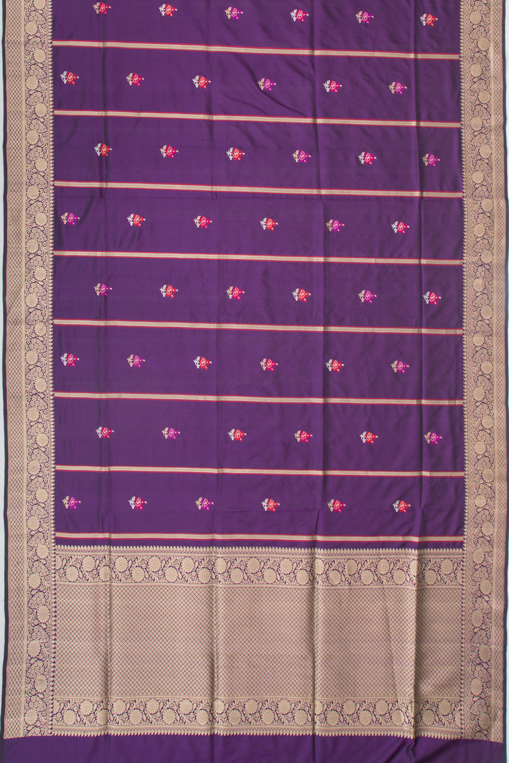 Banarasi Silk Vertical Lines And Butta Purple Saree