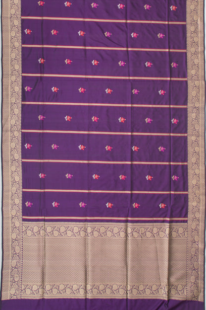 Banarasi Silk Vertical Lines And Butta Purple Saree