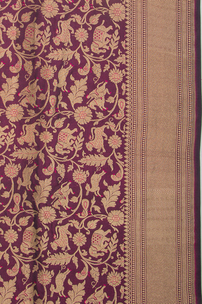 Banarasi Silk Shikargah Jaal Purple Saree