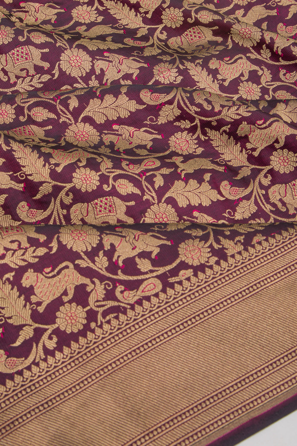 Banarasi Silk Shikargah Jaal Purple Saree