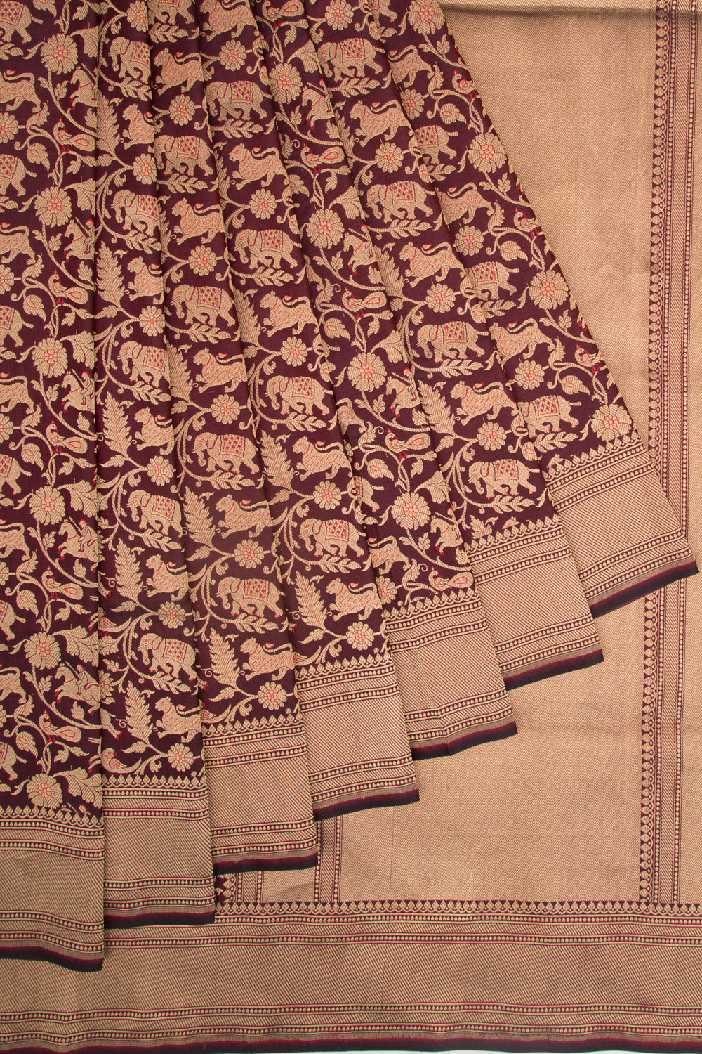 Banarasi Silk Shikargah Jaal Maroon Saree