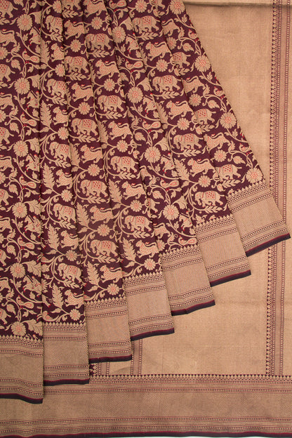 Banarasi Silk Shikargah Jaal Maroon Saree