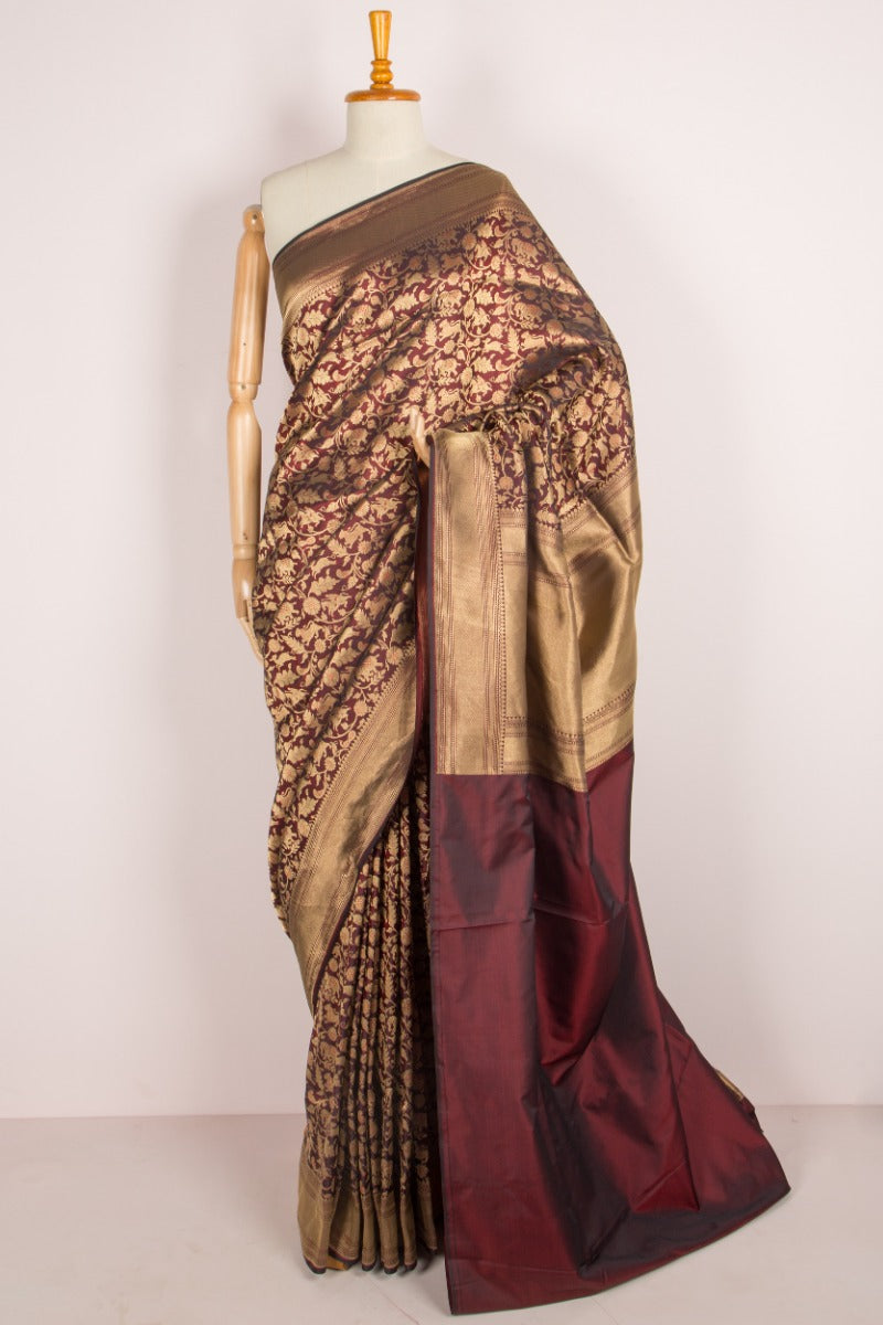 Banarasi Silk Shikargah Jaal Maroon Saree