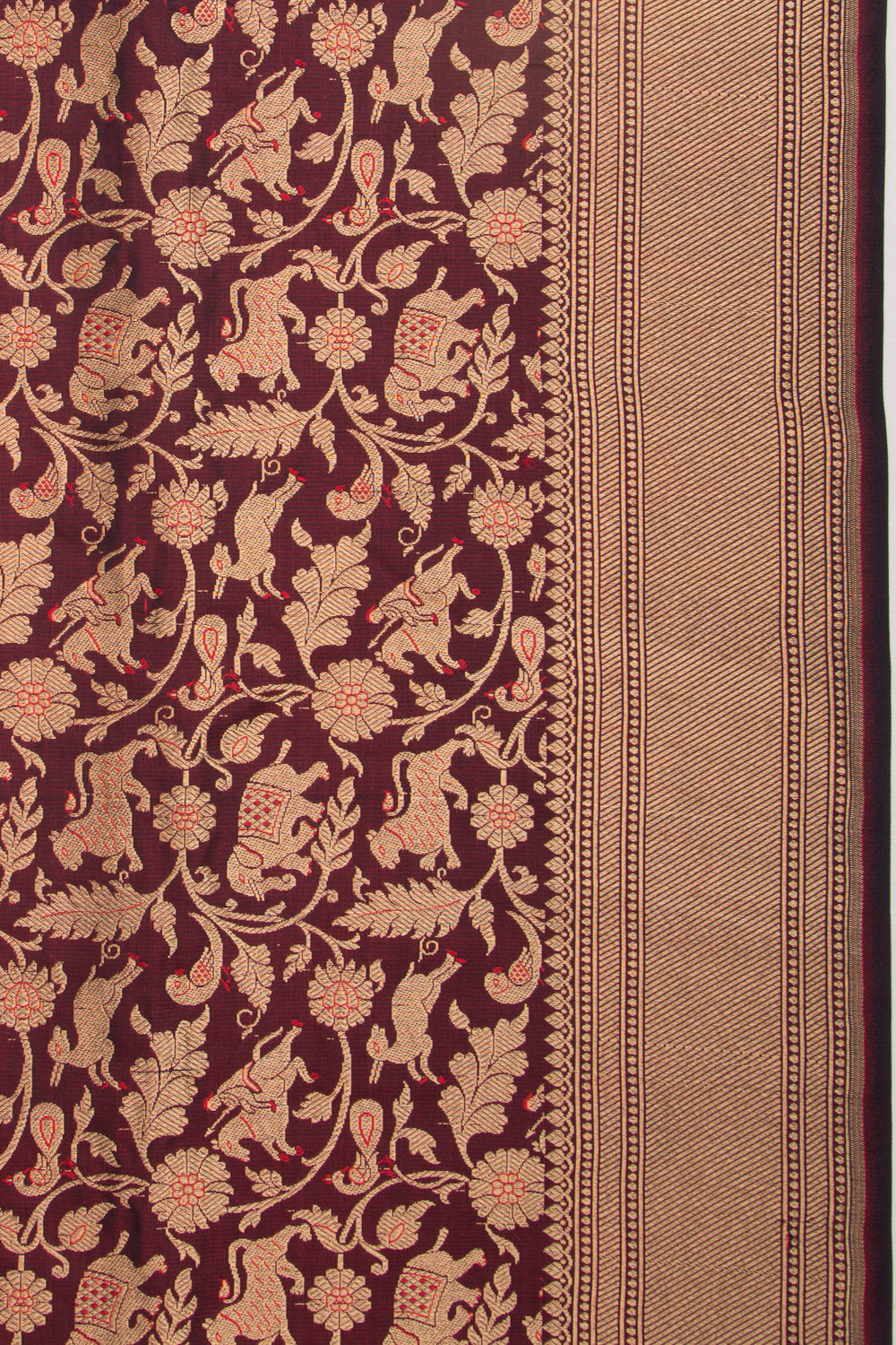 Banarasi Silk Shikargah Jaal Maroon Saree