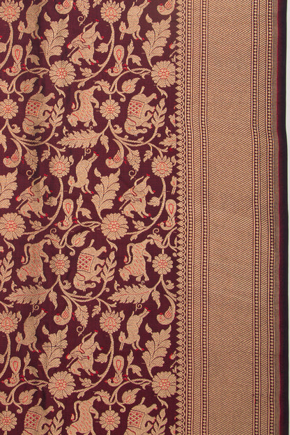 Banarasi Silk Shikargah Jaal Maroon Saree