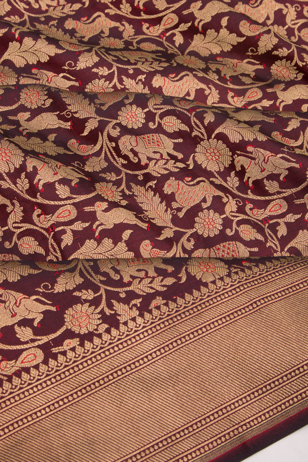 Banarasi Silk Shikargah Jaal Maroon Saree