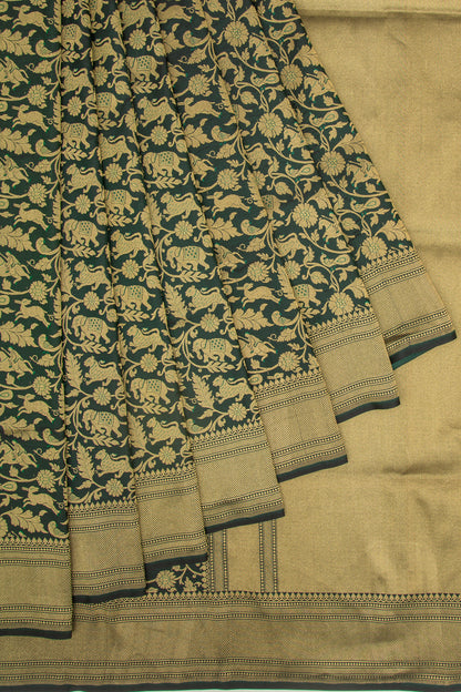 Banarasi Silk Shikargah Jaal Bottle Green Saree