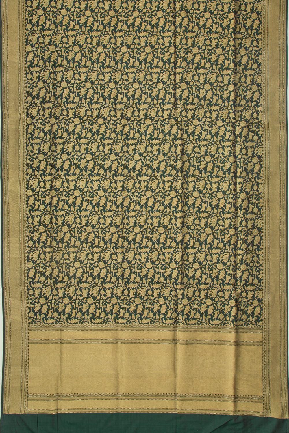 Banarasi Silk Shikargah Jaal Bottle Green Saree