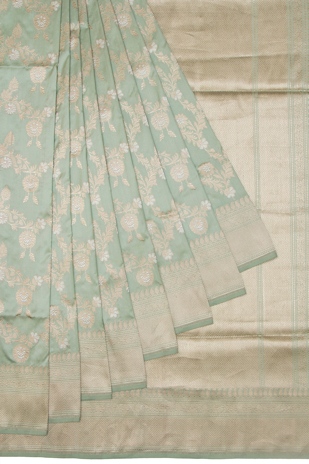 Banarasi Silk Kadwa Jaal Pastel Green Saree