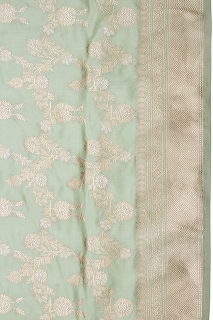 Banarasi Silk Kadwa Jaal Pastel Green Saree