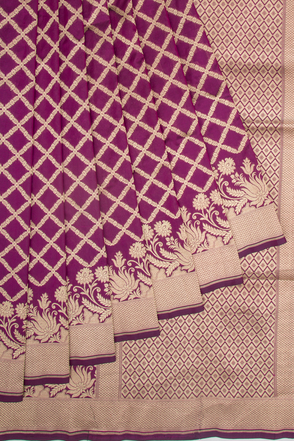 Banarasi Silk Criss Cross Checks Purple Saree