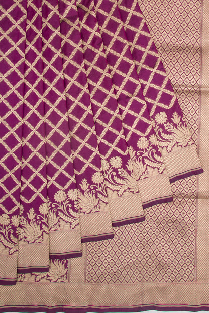 Banarasi Silk Criss Cross Checks Purple Saree