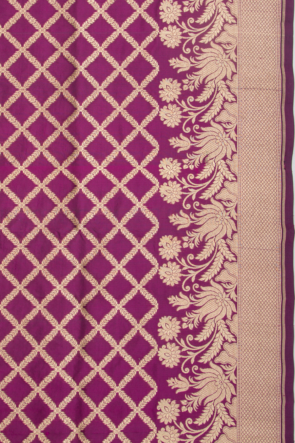 Banarasi Silk Criss Cross Checks Purple Saree