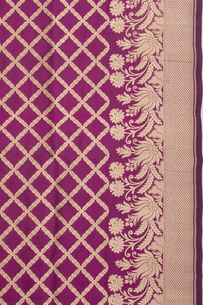 Banarasi Silk Criss Cross Checks Purple Saree
