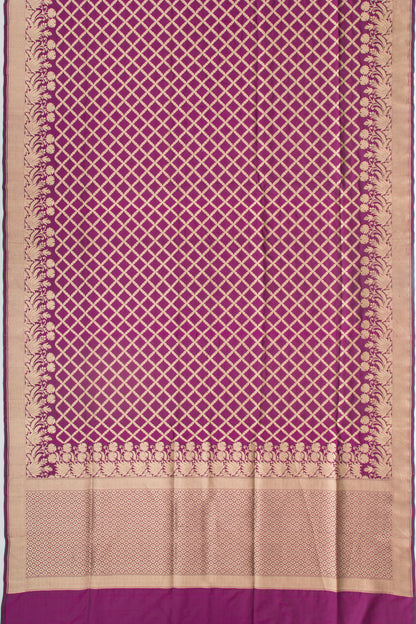 Banarasi Silk Criss Cross Checks Purple Saree