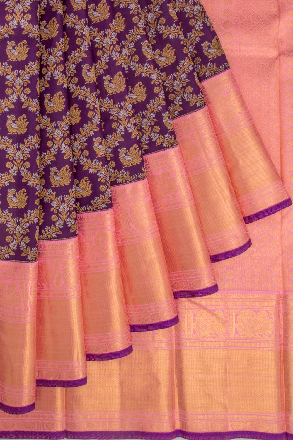 Kanchipuram Silk Jaal And Butta Purple Saree