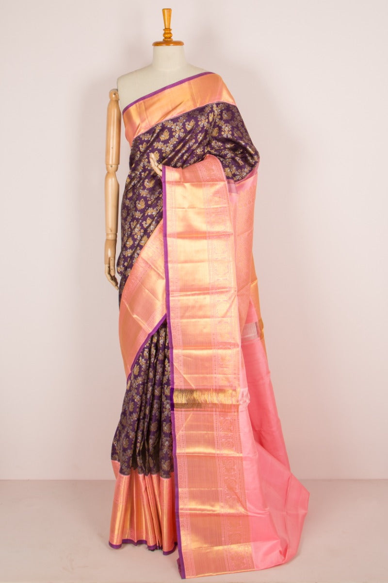 Kanchipuram Silk Jaal And Butta Purple Saree