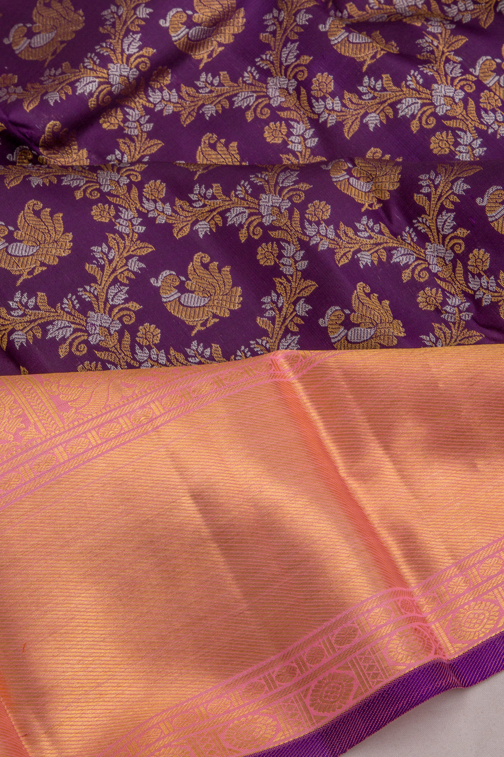 Kanchipuram Silk Jaal And Butta Purple Saree