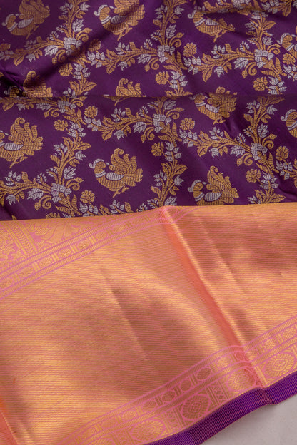 Kanchipuram Silk Jaal And Butta Purple Saree