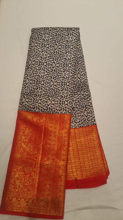 Kanchipuram Silk Brocade White And Black Saree