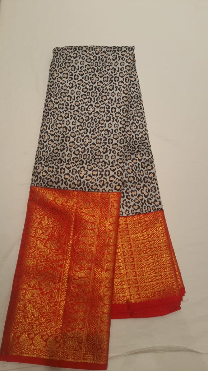 Kanchipuram Silk Brocade White And Black Saree