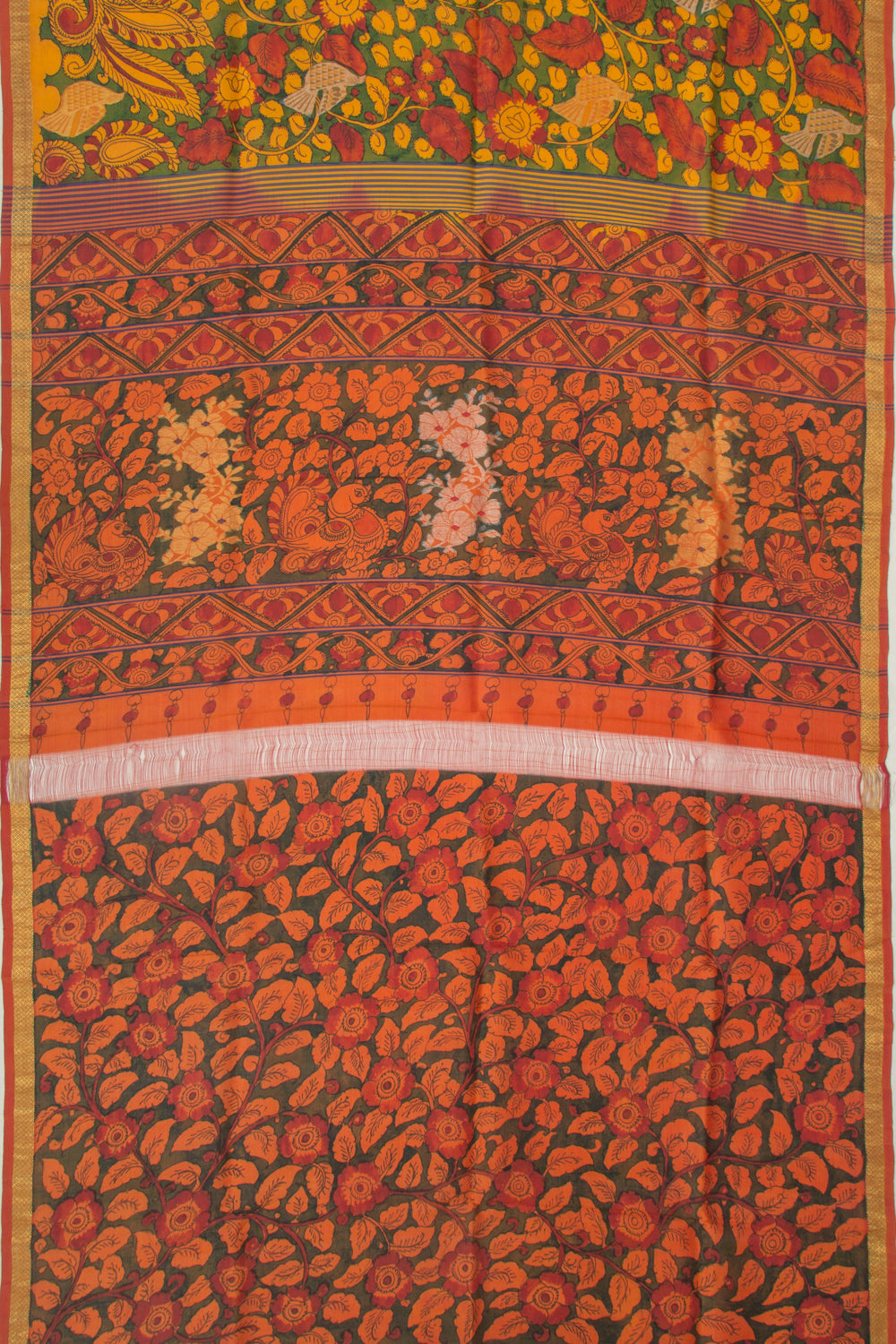 Kanchipuram Silk Kalamkari Handpainted Green Saree